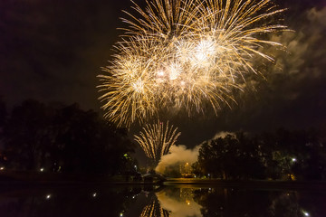 fireworks. colorful fireworks on the black sky background over-water