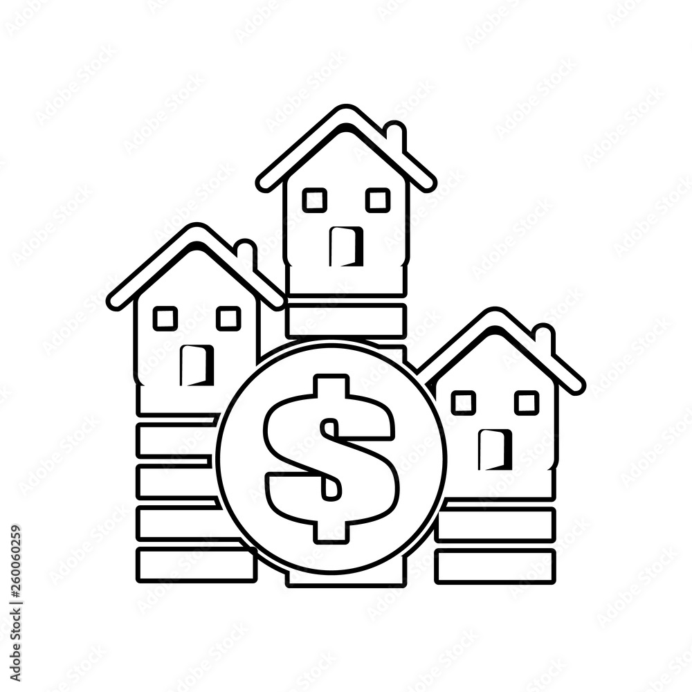 Poster dollar sign and houses icon. element of zoo for mobile concept and web apps icon. outline, thin line