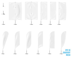 Realistic white banner flags 3d mockup.