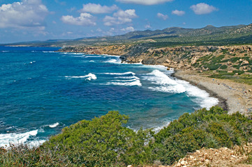 The wild and attractive coastline in the Akamas Paphos Cyprus