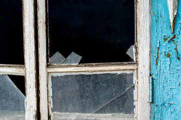 Dirty and broken glass, outdoors shoot. Abandoned mine of the Karabash city.