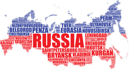 Obraz premium Russian map tag cloud illustration