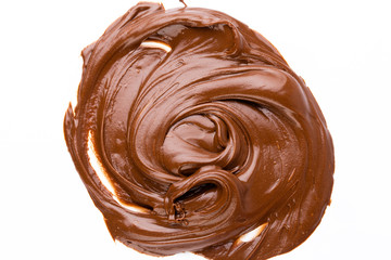 Chocolate cream isolated on white background. Flat lay.