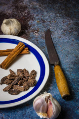 Spices and garlic ready for cooking