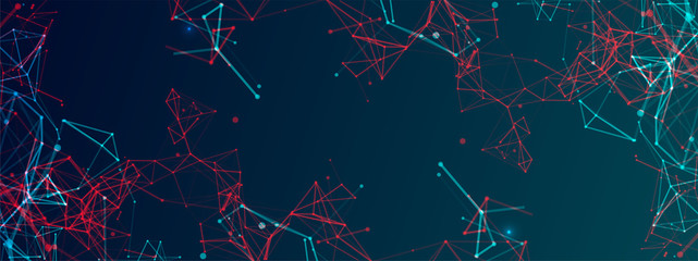 Polygonal science background with connecting dots and lines. Digital data visualization.