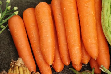 Fresh organic carrots for cooking in market