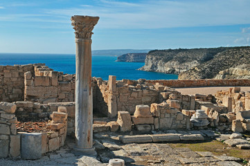 Classical ruins of the ancient cultural centre of the 12th century BC at Kourion Limassol Cyprus....