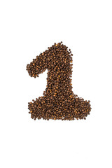 Number one lined with coffee on white background
