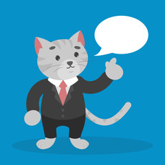 Business cat in a suit talk with speech bubble