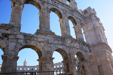 Obraz premium Roman amphitheater Pula. Arena ancient Roman times. Architecture Croatia