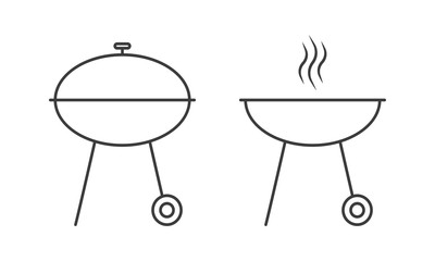 Barbecue grill outline icon. BBQ oven line sign. Vector illustration.