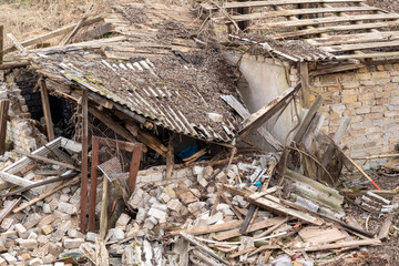 Completely destroyed brick building