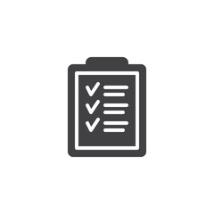 Checklist clipboard vector icon. To do list filled flat sign for mobile concept and web design. Taking note glyph icon. Symbol, logo illustration. Pixel perfect vector graphics