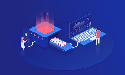 Fototapeta premium 3d infographic with isometric for marketing design. Business infographic template set. Computer security technology. Data analysis. Big data technology background. Data connection concept.