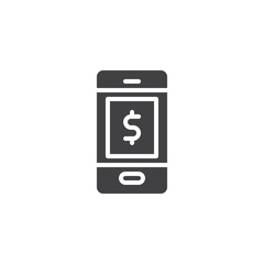 Online Mobile banking app vector icon. filled flat sign for mobile concept and web design. Phone with dollar glyph icon. Symbol, logo illustration. Pixel perfect vector graphics