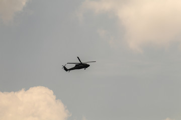 Helicopter flying in the sky.