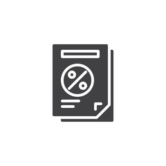Percentage document file vector icon. filled flat sign for mobile concept and web design. Discount sale doc glyph icon. Symbol, logo illustration. Pixel perfect vector graphics