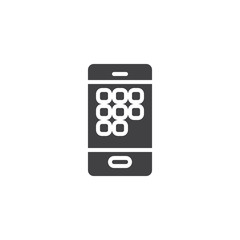 Smartphone dial number vector icon. filled flat sign for mobile concept and web design. Mobile phone protection with a graphic key glyph icon. Symbol, logo illustration. Pixel perfect vector graphics