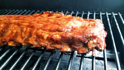 Ribs on a grill close up