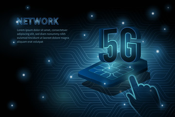 Fototapeta premium 5G technology wifi sim card geometry cross frame line vector futuristic illustration template background with glowing dot