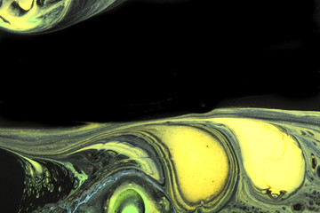 Close-up of Abstract Acrylic Painting in black and green/yellow for background