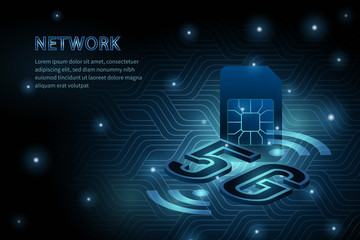 Naklejka premium 5G technology wifi sim card geometry cross frame line vector futuristic illustration template background with glowing dot