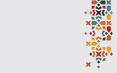 Arabic arabesque design greeting card for Ramadan Kareem.Islamic ornamental colorful detail of mosaic.Vector illustration.