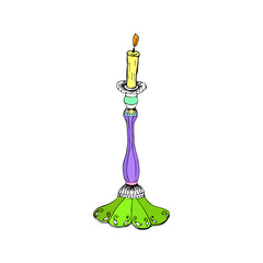 Candle on Shabbat. Hand draw doodle. Vector illustration on isolated background