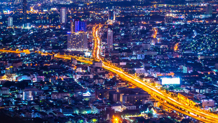 Fototapeta na wymiar High view of Bangkok cityscape night light 3