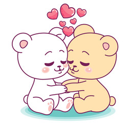 Little cute bears in love kissing tenderly