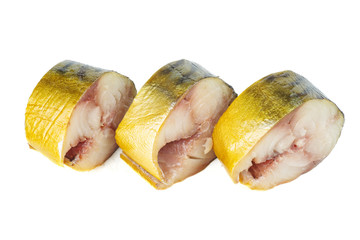 Sliced Smocked Mackerel fish Isolated on white background