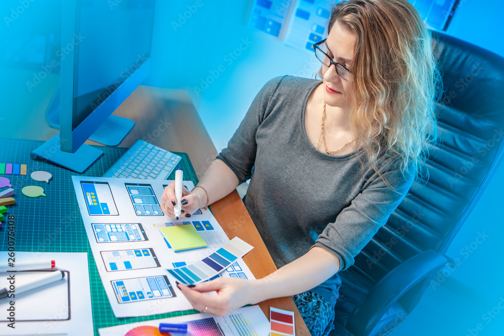 Poster ux graphic designer creative sketch planning application process development prototype wireframe for