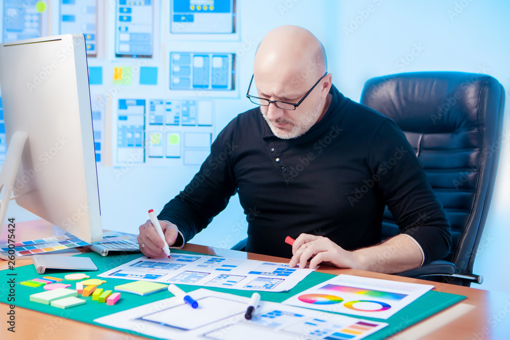 Poster ux graphic designer creative sketch planning application process development prototype wireframe for