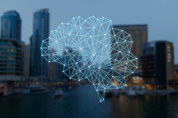 The concept of Autonomous things and smart city. Social infrastructure under the control of AI(Artificial Intelligence). ICT(Information Communication Technology)