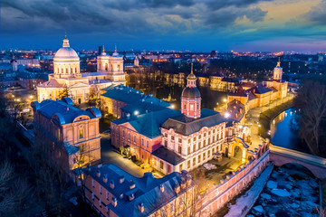 Fototapeta premium Saint Petersburg. City center. Church. Alexander Nevsky Monastery. Fragment of St. Petersburg. Alexander Nevsky Square. Architecture cities of Russia. Streets of Petersburg.