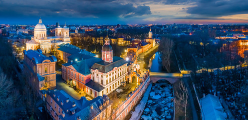 Panorama of St. Petersburg. Russia. City center. Church. Alexander Nevsky Monastery. Fragment of St. Petersburg. Alexander Nevsky Square. Architecture cities of Russia. Streets of Petersburg.