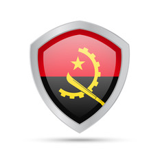 Shield with Angola flag on white background.