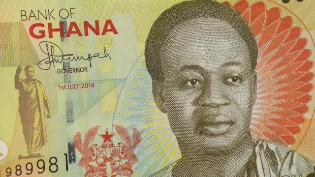 Ghana cedi notes rotating. Kwame Nkrumah. Ghanaian currency, money. 4K stock video footage
