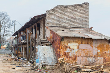 Old dilapidated building waiting to be demolished.