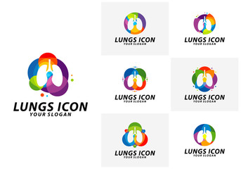 Set of Colorful Lungs logo design concept, Health lungs logo template vector, Icon Symbol