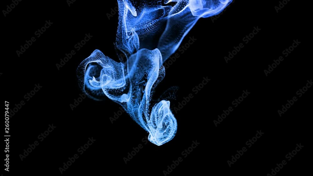 Poster 4k glow particles move in a stream of liquid in front of the camera in slow motion. 3d ink effect fo