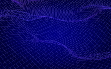 Abstract landscape on blue background. Cyberspace grid. Hi-tech network. 3D illustration
