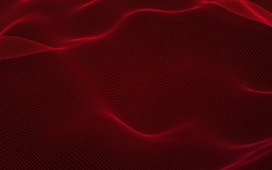 Abstract landscape on a red background. Cyberspace grid. Hi-tech network. 3D illustration