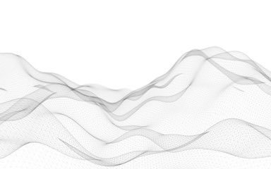 Abstract landscape on a white background. Cyberspace grid. Hi-tech network. 3d technology illustration