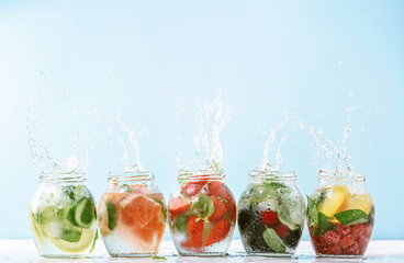 vegan detox smoothies made from fruits and vegetables. concept of a vitamin kick in the body in the spring after winter avitaminosis