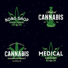 Set of Modern vintage cannabis logo labels badges templates. Medical marijuana logotypes.