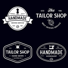 Set of vintage sewing and tailor labels, badges, design elements and emblems. Tailor shop old-style logo.