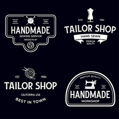 Set of vintage sewing and tailor labels, badges, design elements and emblems. Tailor shop old-style logo.