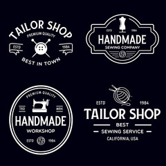 Set of vintage sewing and tailor labels, badges, design elements and emblems. Tailor shop old-style logo.