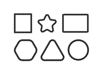 Ropes of various simple geometric shapes in black and white. Silhouette design. illustration